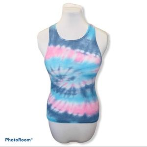 Handmade blue pink tie-dye trendy tank top